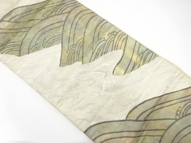 JAPANESE KIMONO / ANTIQUE FUKURO OBI / SILK / WOVEN RAGING WAVES